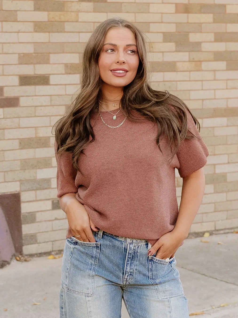 Maya Mock Neck Sweater-Brown | Batwing Sleeves | Casual Top