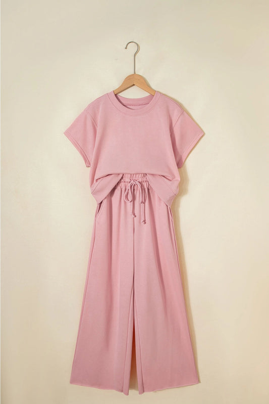 Sunset Walk Set Loose Tee Drawstring Wide Leg Pants 2pcs Outfit