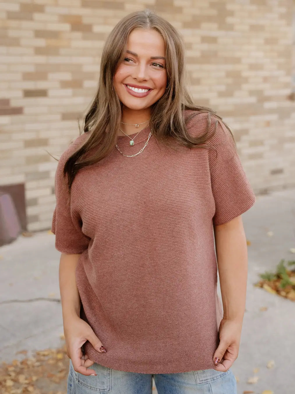 Maya Mock Neck Sweater-Brown | Batwing Sleeves | Casual Top