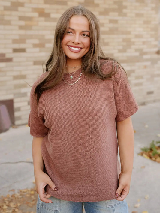 Maya Mock Neck Sweater-Brown | Batwing Sleeves | Casual Top