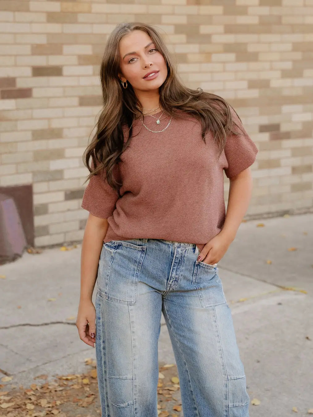 Maya Mock Neck Sweater-Brown | Batwing Sleeves | Casual Top