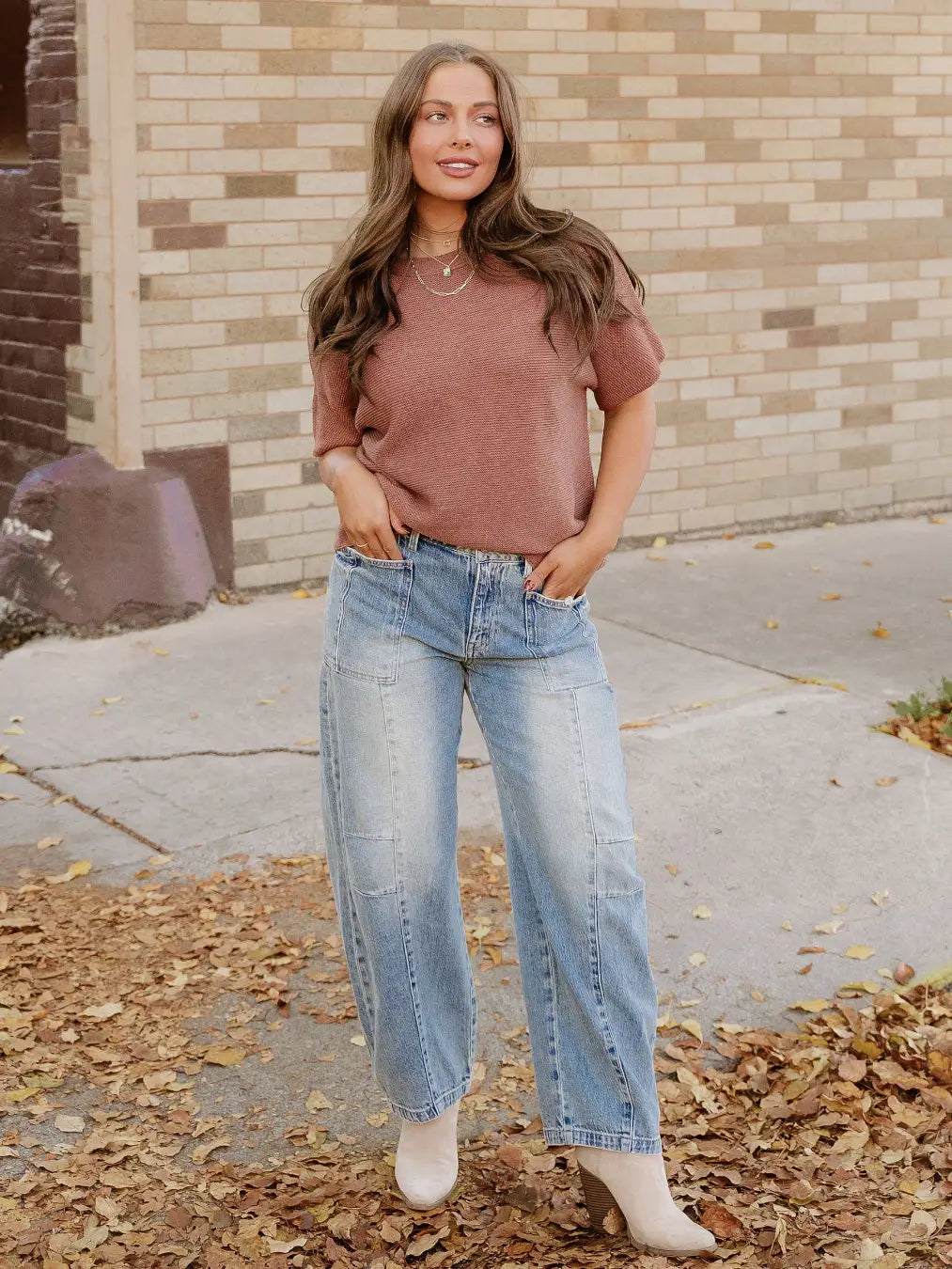 Maya Mock Neck Sweater-Brown | Batwing Sleeves | Casual Top
