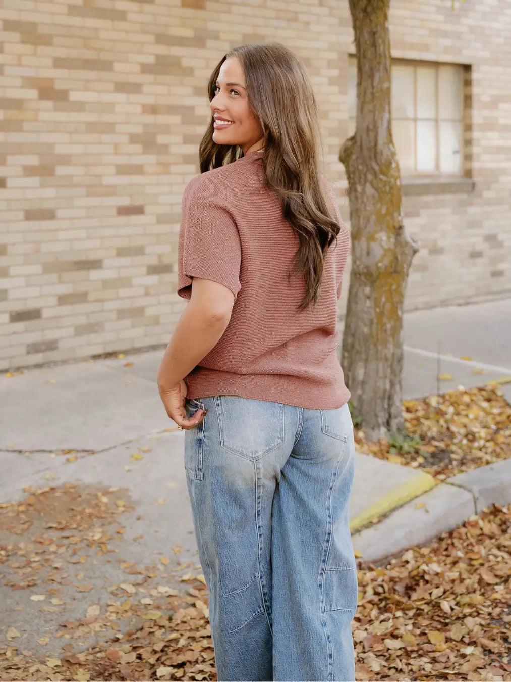 Maya Mock Neck Sweater-Brown | Batwing Sleeves | Casual Top