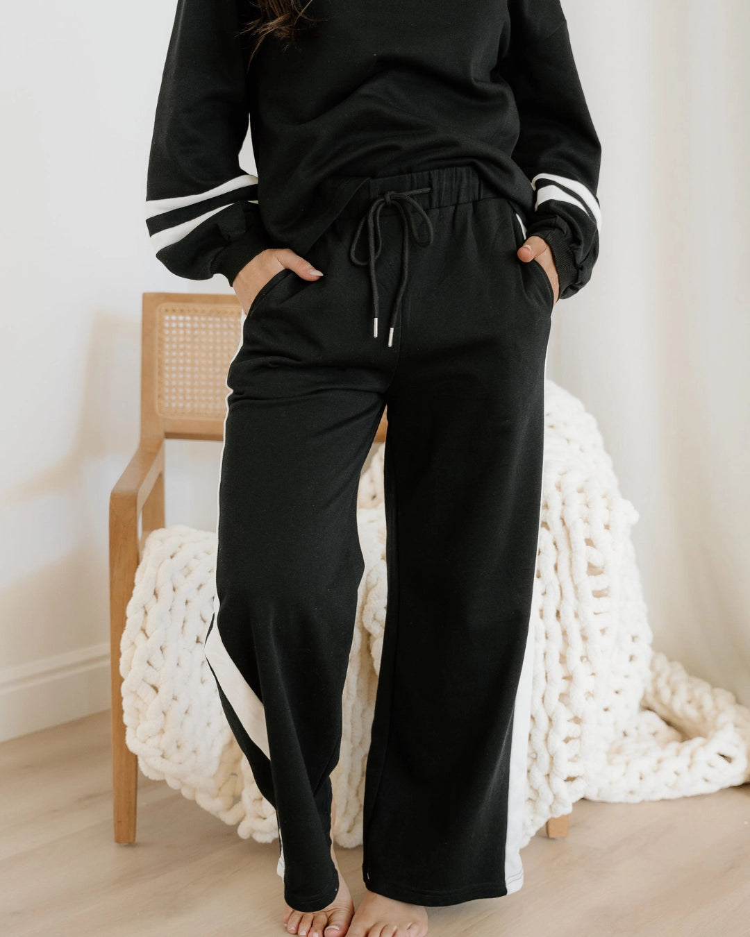 Jordyn Varsity Pant Set-Black | Lounge Wear