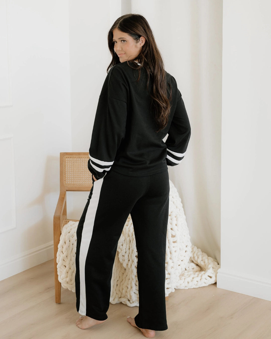 Jordyn Varsity Pant Set-Black | Lounge Wear
