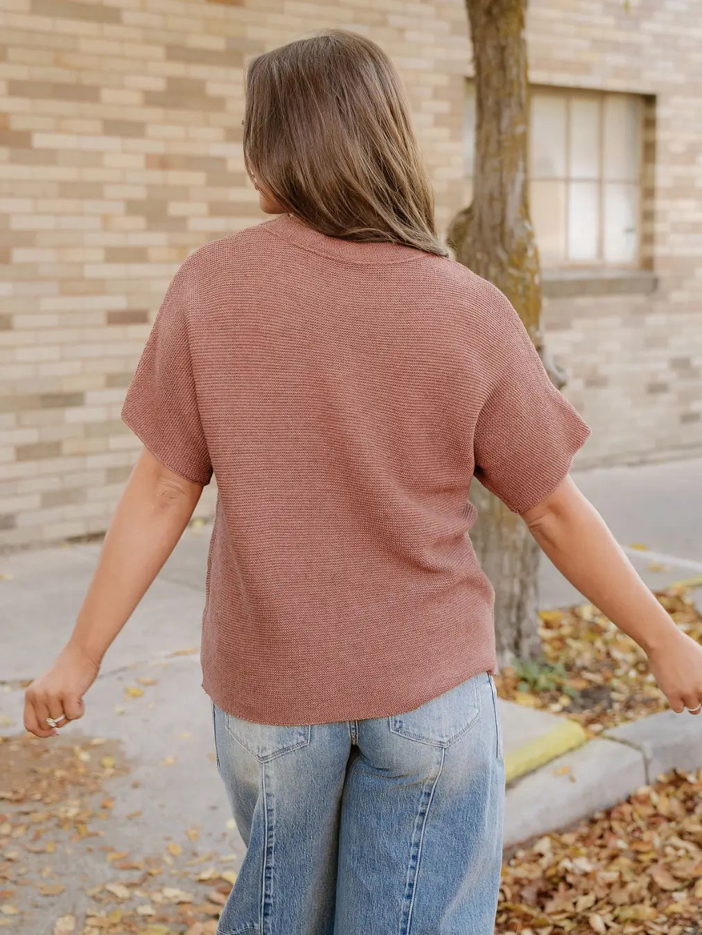 Maya Mock Neck Sweater-Brown | Batwing Sleeves | Casual Top